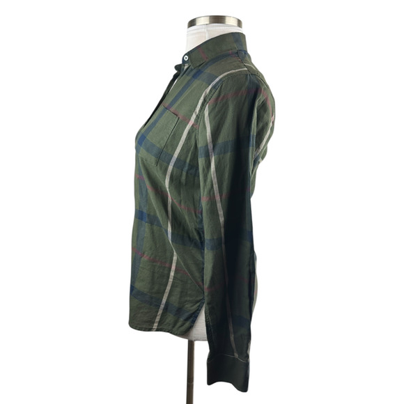 Barbour Oxer Check Shirt Olive Rosewater Tartan Button Up Women's US Size 6 - Picture 5 of 13